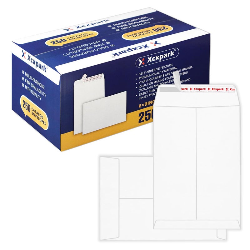 Xxcxpark 250 PCS 6x9 inches Security Catalog Envelopes Printable Self Seal Envelopes, Anti Tear White Kraft Envelopes for Invitation Cards, Pictures, Photos, Documents - Image 1